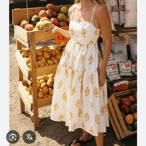 Ciao Lucia White Midi Dress with Yellow Floral Print